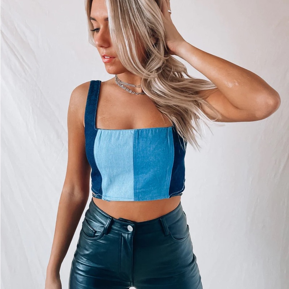 Denim Colorblock bustier